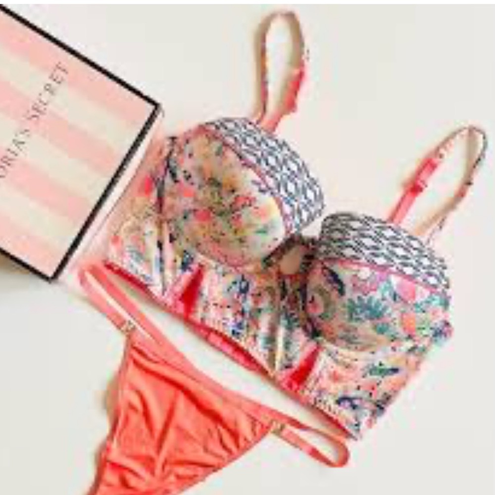 Victoria’s Secret Very Sexy Coral Paisley Balconette Bra 34B $70